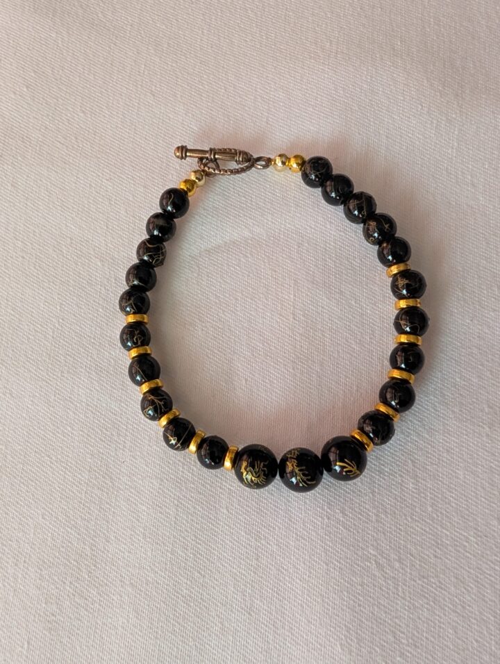 Black & Gold Dragon Beaded Bracelet